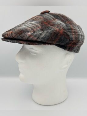 OPPLANDSKE LUEFABRIKK A/S Flat Cap Newsie Plaid Wool Hat Norway Sz 56/7in Y2K